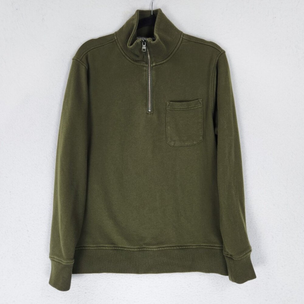 Banana Republic Sweater Mens Large Green Cotton Terry Half Zip Pullover Classic